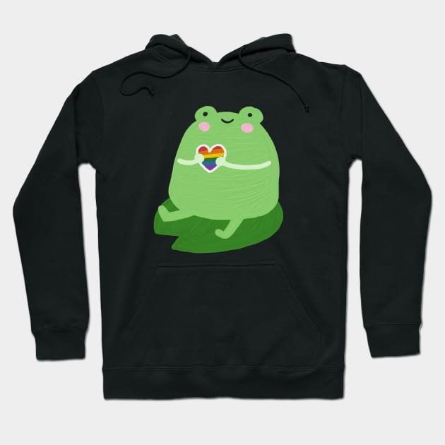 Cute Frog with Rainbow Heart | LGBTQ+ Gay Pride Hoodie by emcazalet